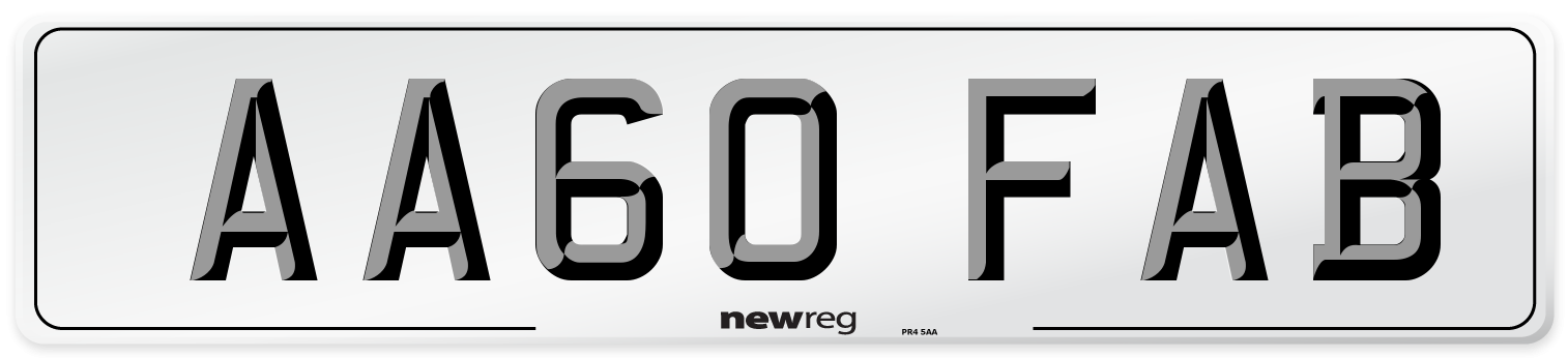 AA60 FAB Number Plate from New Reg